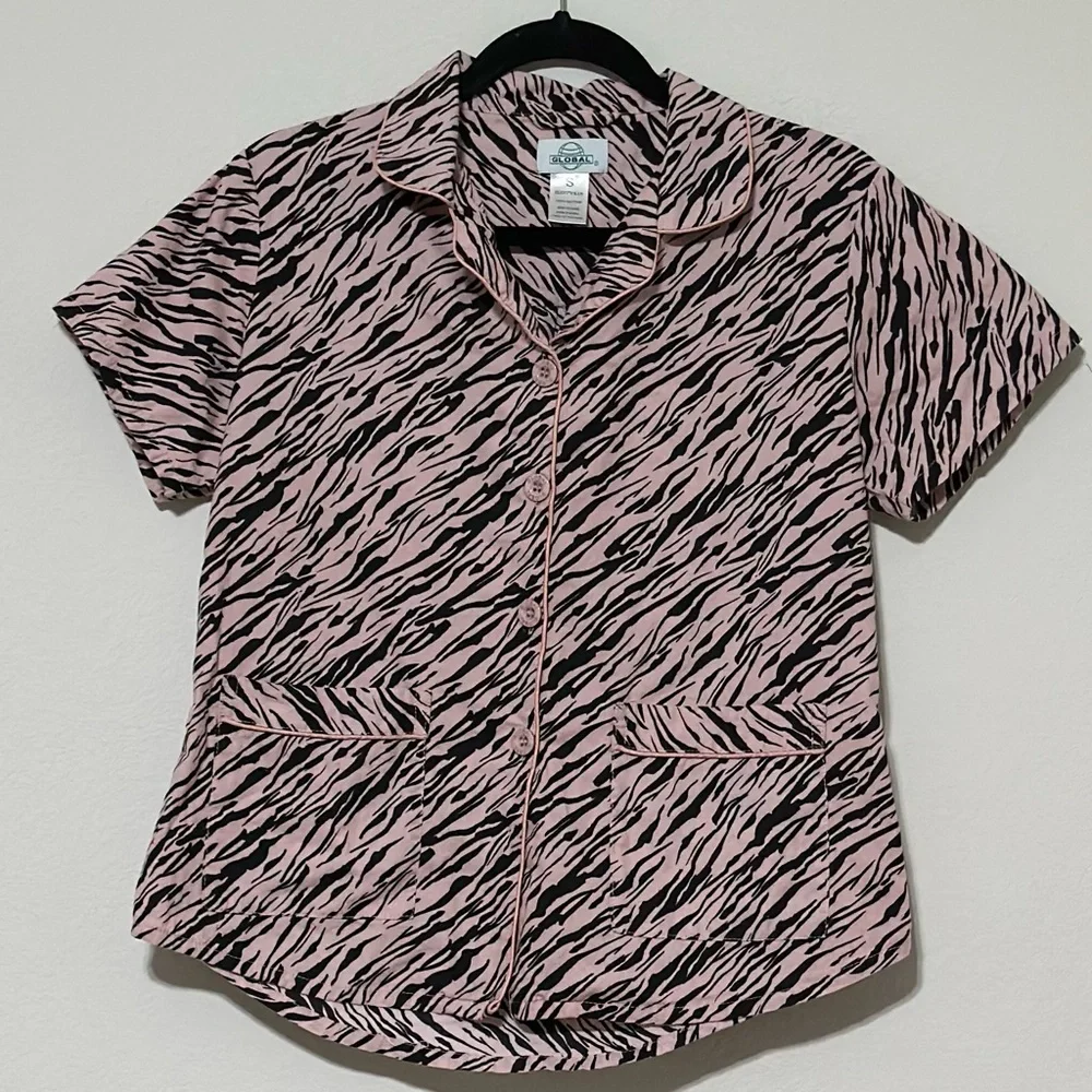 Global Pajamas Shorts Zebra Print Black Pink 100% Cotton Size‎ Small Sleepwear